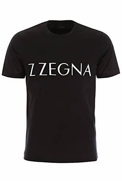 Shop Z Zegna Men Large Front Logo Short Sleeve Crew Neck Cotton T-shirt In Black