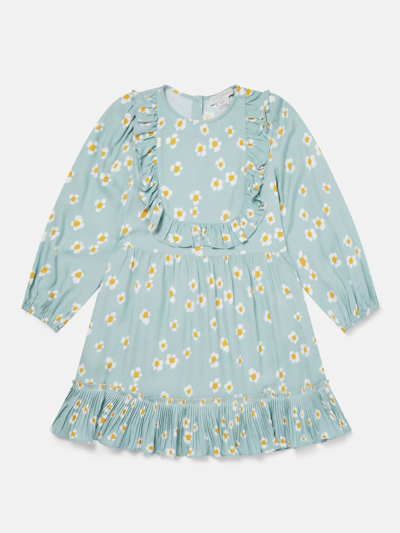 Shop Stella Mccartney Girls Daisy Print Frill Twill Dress In Light Blue