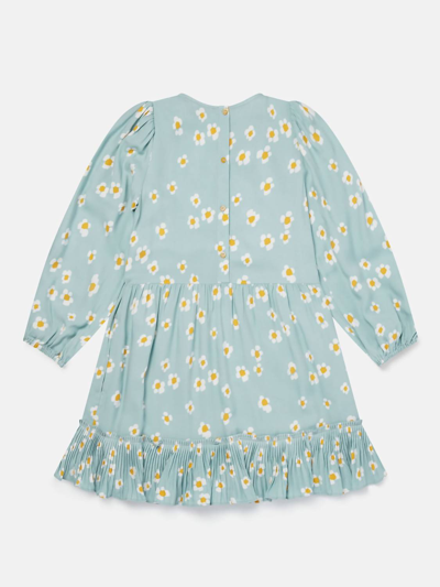 Shop Stella Mccartney Girls Daisy Print Frill Twill Dress In Light Blue