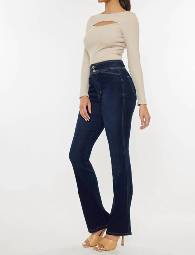 Shop Kancan Seren High Rise Exposed Button Bootcut Jeans In Dark Wash In Blue