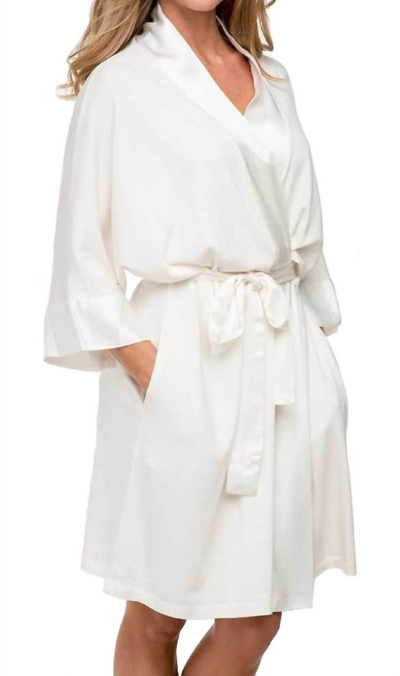 Shop Pj Harlow Shala Knit Robe With Pockets And Satin Trim In Pearl In Beige
