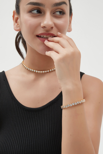 Shop Classicharms Gold Heart Shaped White Clear Zirconia Bangle Bracelet