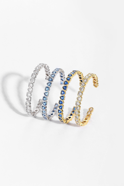 Classicharms Gold Heart Shaped White Clear Zirconia Bangle Bracelet