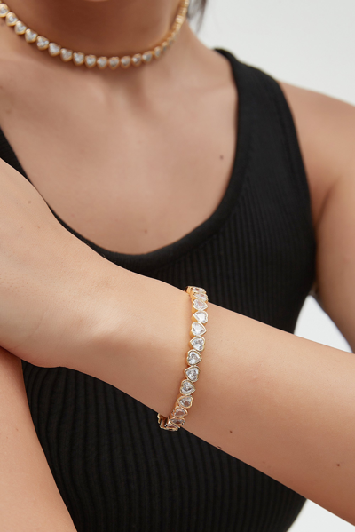Classicharms Gold Heart Shaped White Clear Zirconia Bangle Bracelet