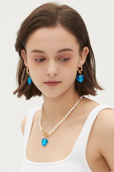 Classicharms Women's Esmée Sky Blue Glaze Heart Dangle Earrings In Blue