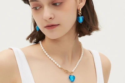 Classicharms Women's Esmée Sky Blue Glaze Heart Dangle Earrings In Blue