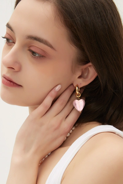 Shop Classicharms Esmée Pink Glaze Heart Dangle Earrings
