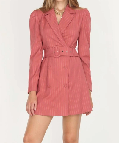 Shop Adelyn Rae Kayla Pinstripe Belted Blazer Dress In Desert Rose In Pink