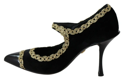 Shop Dolce & Gabbana Embellished Velvet Mary Jane Pumps Women's Shoes In Black