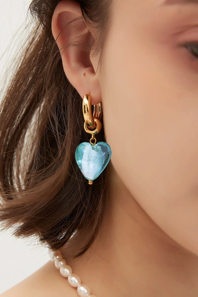 Shop Classicharms Esmée Aquamarine Glaze Heart Dangle Earrings In Blue