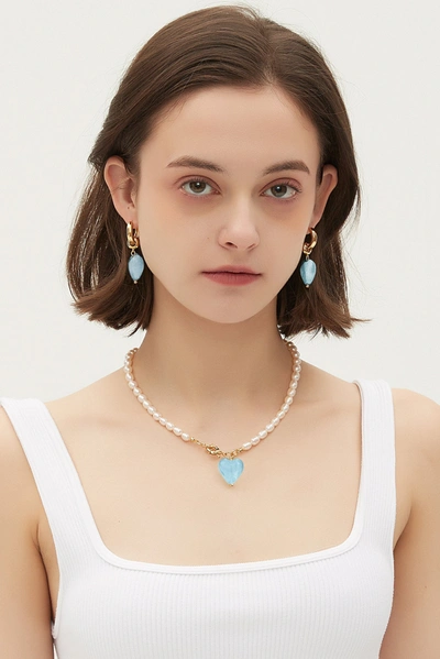 Shop Classicharms Esmée Aquamarine Glaze Heart Dangle Earrings In Blue