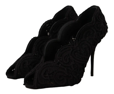 Shop Dolce & Gabbana Cordonetto Ricamo Pump Open Toe Women's Shoes In Black