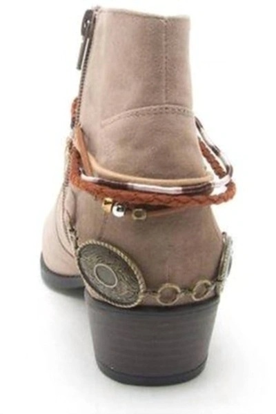 Shop Qupid Faux Suede Anklet Bootie In Taupe In Brown