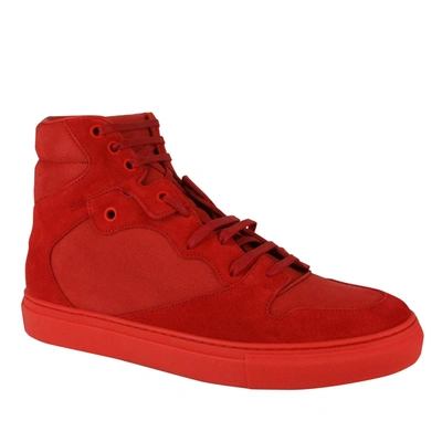 Shop Balenciaga Men's Hi Top  Nu-buck Suede / Rubber Sneaker In Red