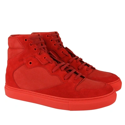 Shop Balenciaga Men's Hi Top  Nu-buck Suede / Rubber Sneaker In Red
