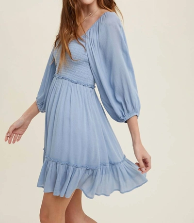 Shop Wishlist Balloon Sleeve Mini Dress - Blue