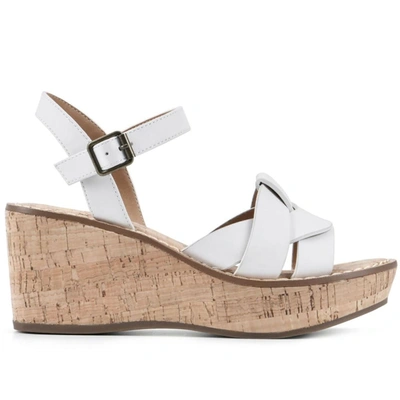 Shop White Mountain Simple Womens Faux Leather Ankle Strap Wedge Sandals In White