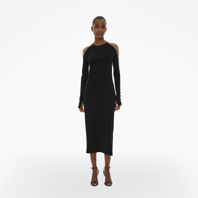Shop Helmut Lang Sheer Sleeve Dress In Black