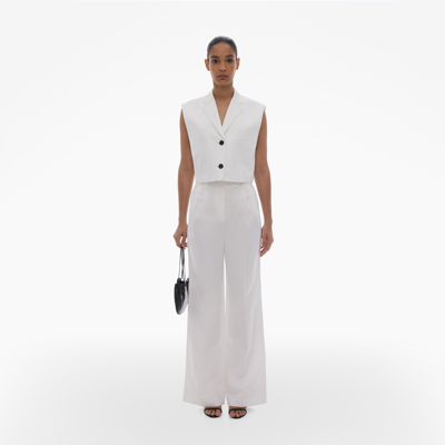 Shop Helmut Lang Cropped Cotton-linen Vest In Optic White