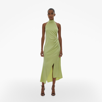 Shop Helmut Lang Stretch Silk Halter Dress In Lucid Green