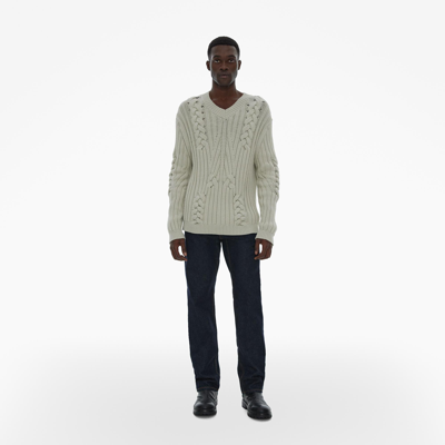 Shop Helmut Lang Cable Knit V-neck Sweater In Cement