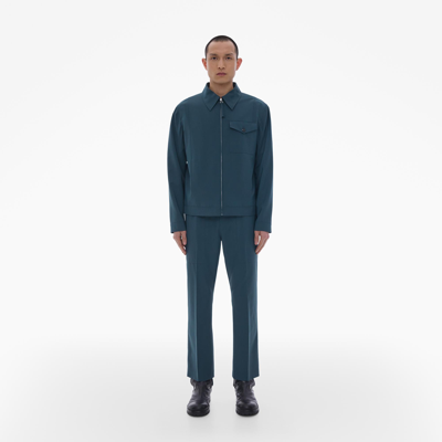 Shop Helmut Lang Stretch Wool Tailored Zip-up Jacket In Ocean Grey