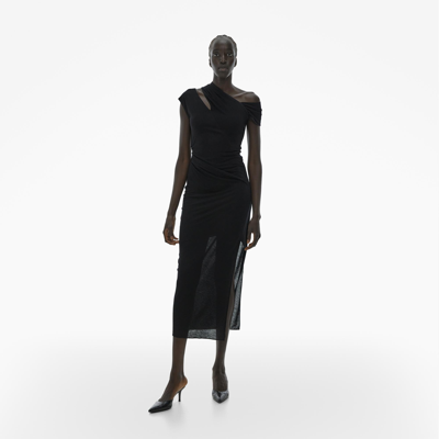 Shop Helmut Lang Ribbed Asymmetric Maxi Dress In Basalt Black