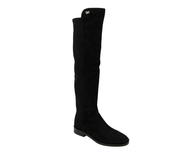 Stuart Weitzman Nappa Leather And Fabric Celia Knee Boots In Black