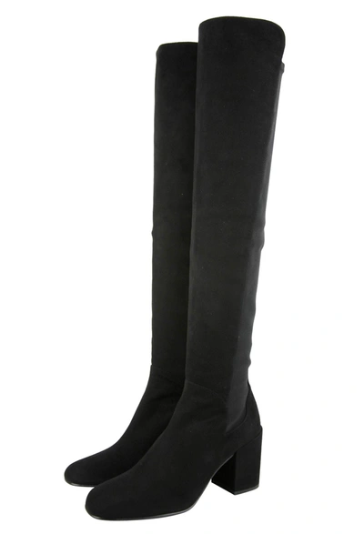 Shop Stuart Weitzman Women's Halftime Stretch-crepe Suede Over-the-knee Boot In Black