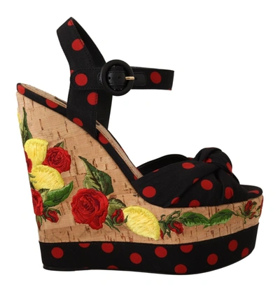 Shop Dolce & Gabbana Platform Wedges Sandals Charmeuse Women's Shoes In Multi