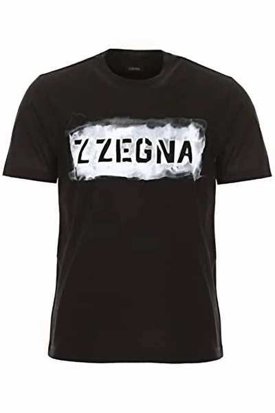Shop Z Zegna Men Graffiti Logo Regular Fit Short Sleeve Crew Neck T-shirt In Black