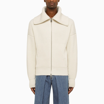 Shop Alexander Mcqueen Ivory Ribbed Cardigan In Wool And Cashmere In White