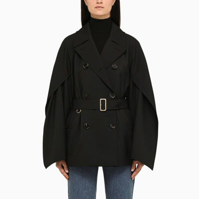 Shop Burberry Black Double-breasted Wool Jacket/sleeve
