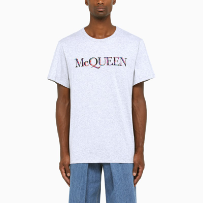 Shop Alexander Mcqueen | Light Grey T-shirt With Multicoloured Logo