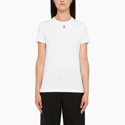 Shop Vivienne Westwood White Crew-neck T-shirt With Embroidery