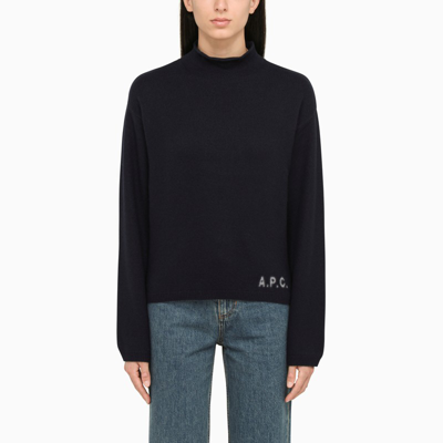 Shop Apc A.p.c. | Navy Turtleneck Sweater In Wool In Blue