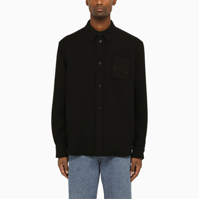 Shop Loewe Black Wool Shirt With Anagram