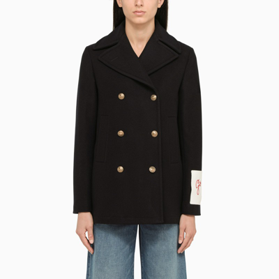 Shop Golden Goose Blue Wool Double-breasted Coat