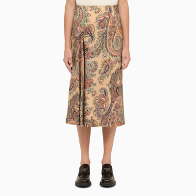 Shop Etro | Beige Midi Skirt With Paisley Motif