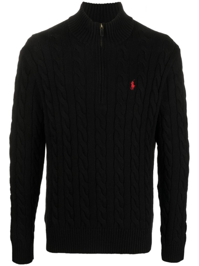 Shop Polo Ralph Lauren Zipped Pullover In Black