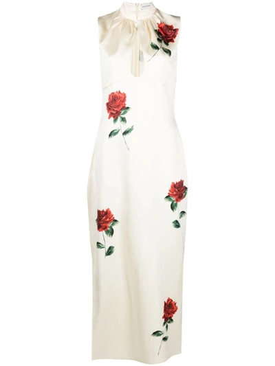 Shop Magda Butrym Rose-print Maxi Dress In Beige