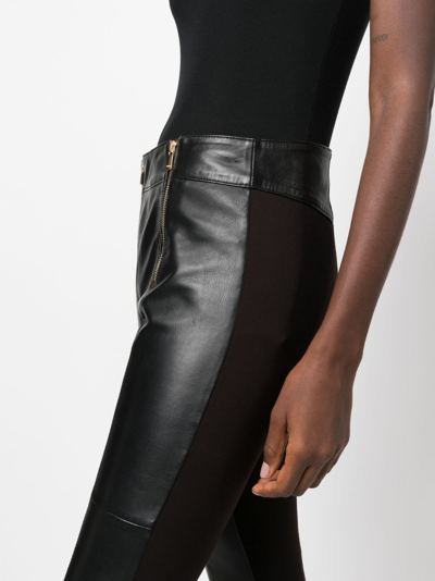 Shop Pinko Zip-up Leather Cropped Trousers In Black