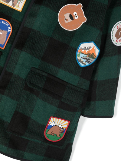 Shop Stella Mccartney Badge-detailing Checked Coat In Green
