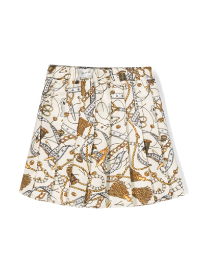 Shop Moschino Graphic-print Pleated Skirt In Neutrals