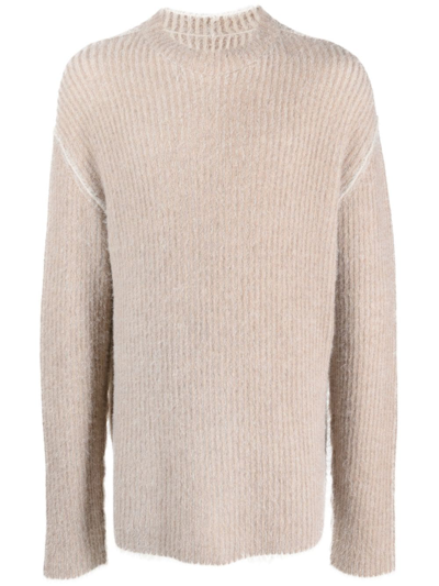 Shop Uma Wang Brushed-effect Knitted Jumper In Neutrals