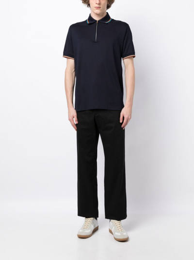 Paul Smith Stripe-trim Detail Polo Shirt In Blue