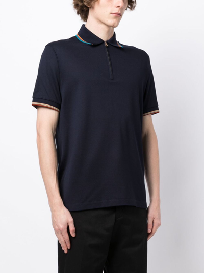 Paul Smith Stripe-trim Detail Polo Shirt In Blue