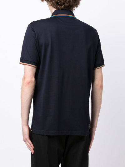 Paul Smith Stripe-trim Detail Polo Shirt In Blue