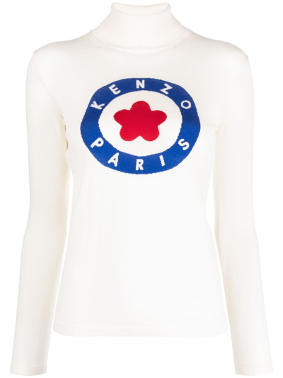Shop Kenzo Intarsia-knit Logo Jumper In Neutrals