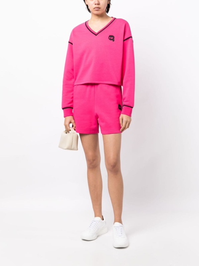 Shop Karl Lagerfeld Ikonik Karl-patch High-waisted Shorts In Pink